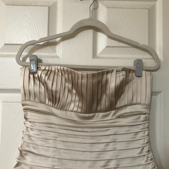 Champagne Pleated Strap Satin Mini Dress main image 1
